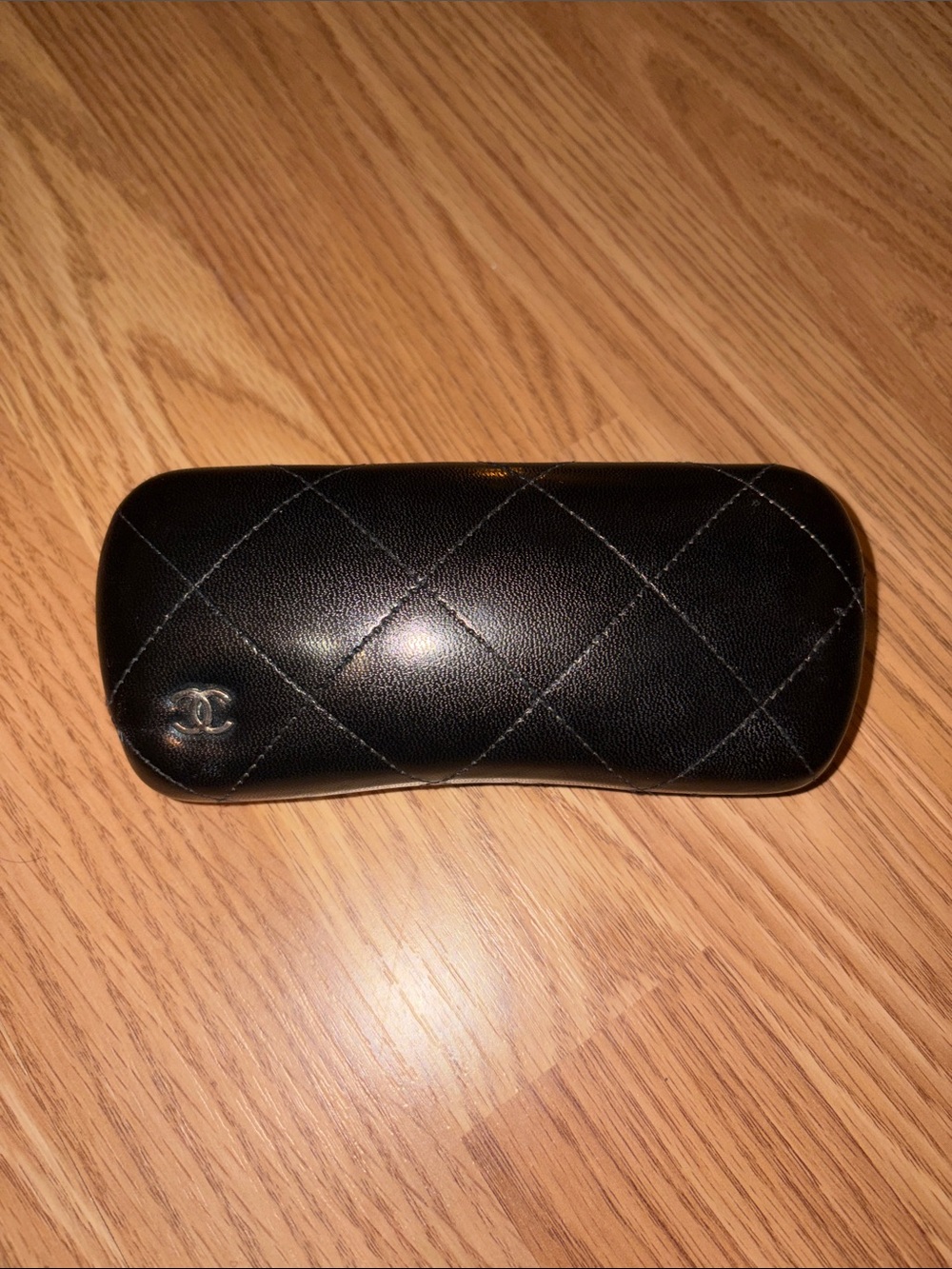 CHANEL Black Quilted Leather Glasses Case with CC Logo